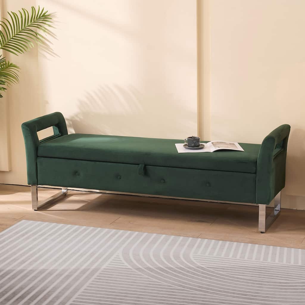 Storage Soft Bench with Armrests for Living Room, Entryway and Bedroom