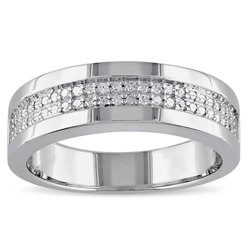 Miadora 1/10ct TDW Diamond Men's Wedding Band in Sterling Silver
