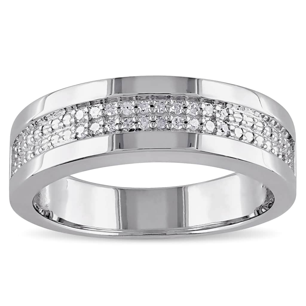 Miadora 1/10ct TDW Diamond Men's Wedding Band in Sterling Silver