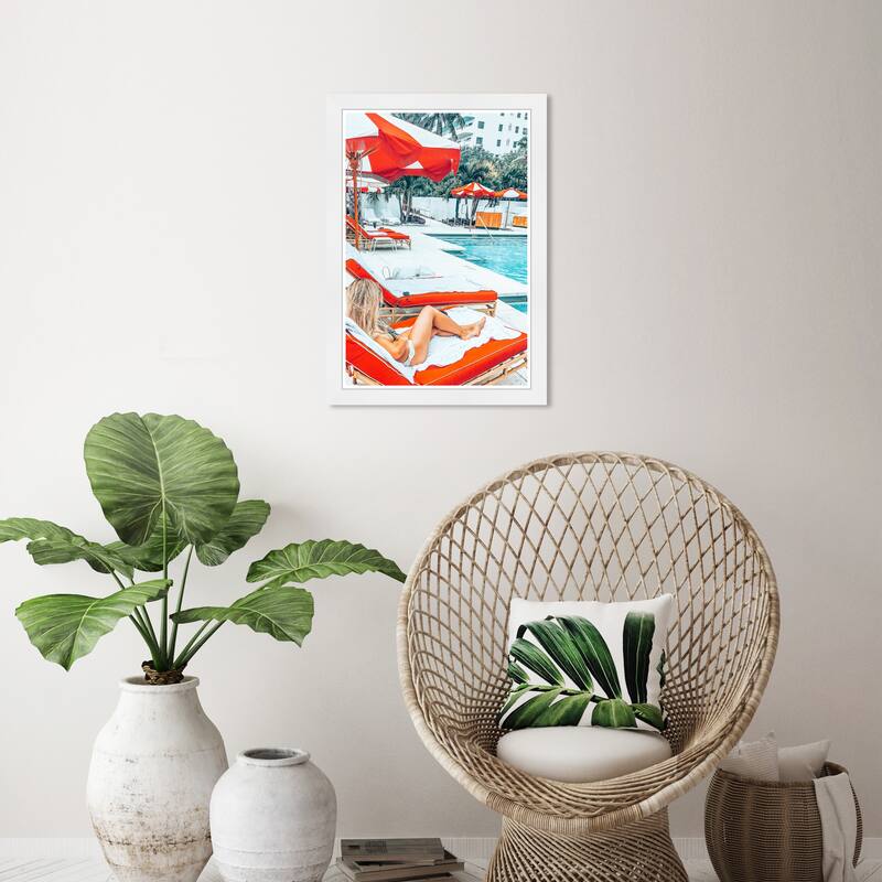 Wynwood Studio Prints Nautical and Coastal A Day at The Pool White and Nautical & Coastal Wall Art Canvas Print - White