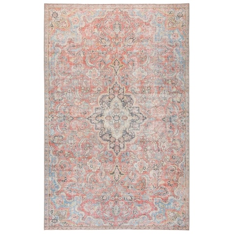Gracewood Hollow Eddo Indoor/Outdoor Red and Light Blue Medallion Area Rug
