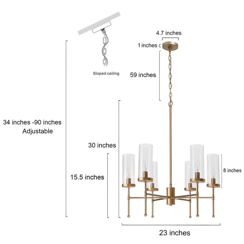 Modern Gold 6-Light Wagon Wheel Chandelier Glass Island Lights for Dining Room - D23" x H15.5"