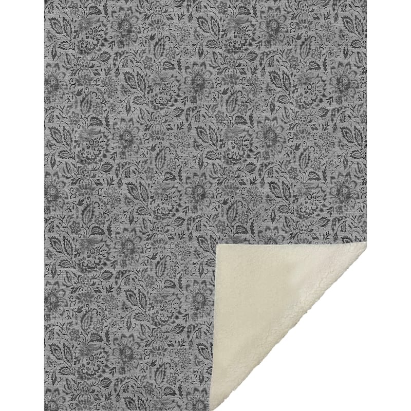 Premium Machine Washable Floral Sherpa Throw Blanket