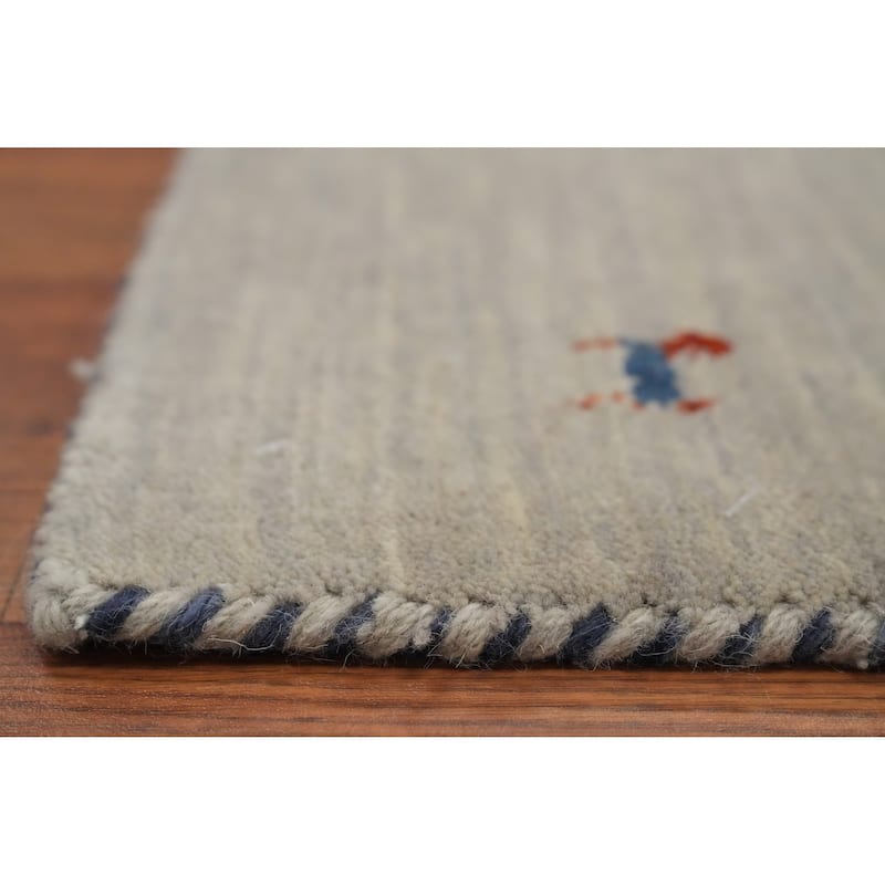 Hand Knotted Oriental 100% Wool Carpet Tribal Animal Pictorial Greys & Charcoal Gabbeh Area Rug - 4' 0'' X 2' 0''
