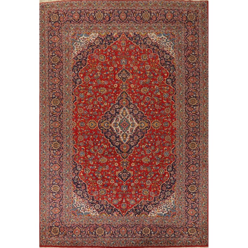 Traditional Kashan Vintage Persian Area Rug Handmade Wool Carpet - 9'8" x 13'2"