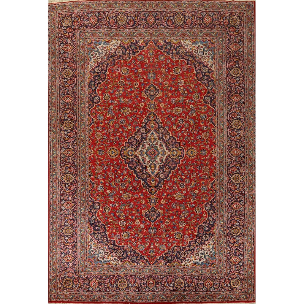 Traditional Kashan Vintage Persian Area Rug Handmade Wool Carpet - 9'8" x 13'2"