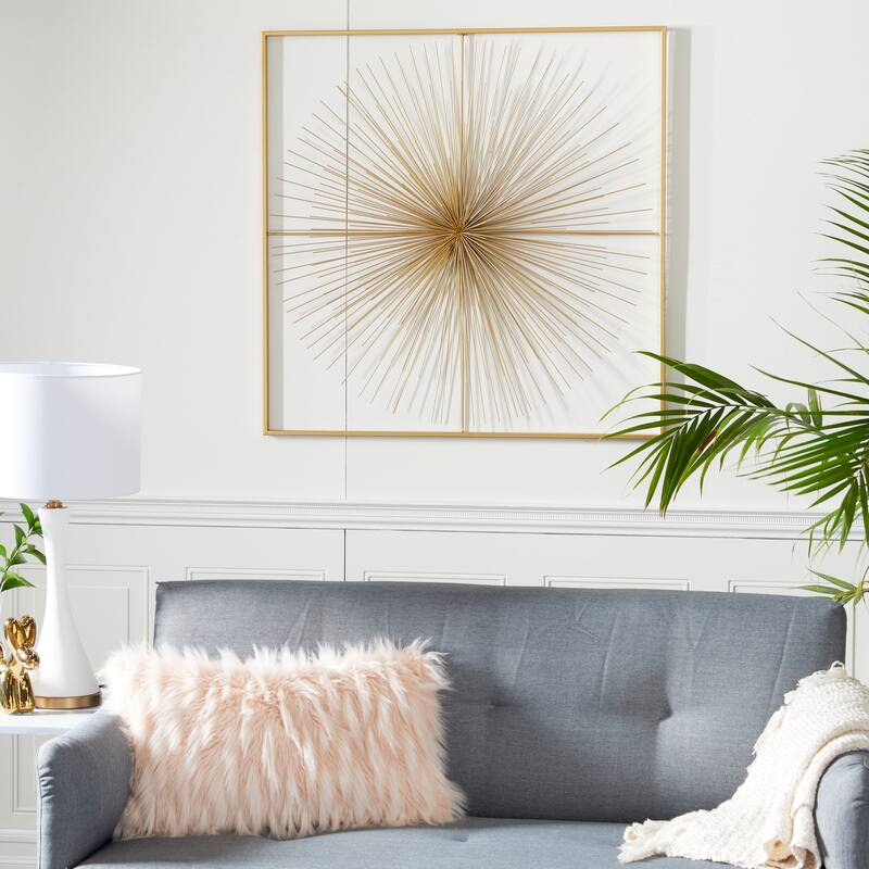 Metal Starburst Handmade Large 3D Wall Decor with Square Frame - Gold - CosmoLiving by Cosmopolitan