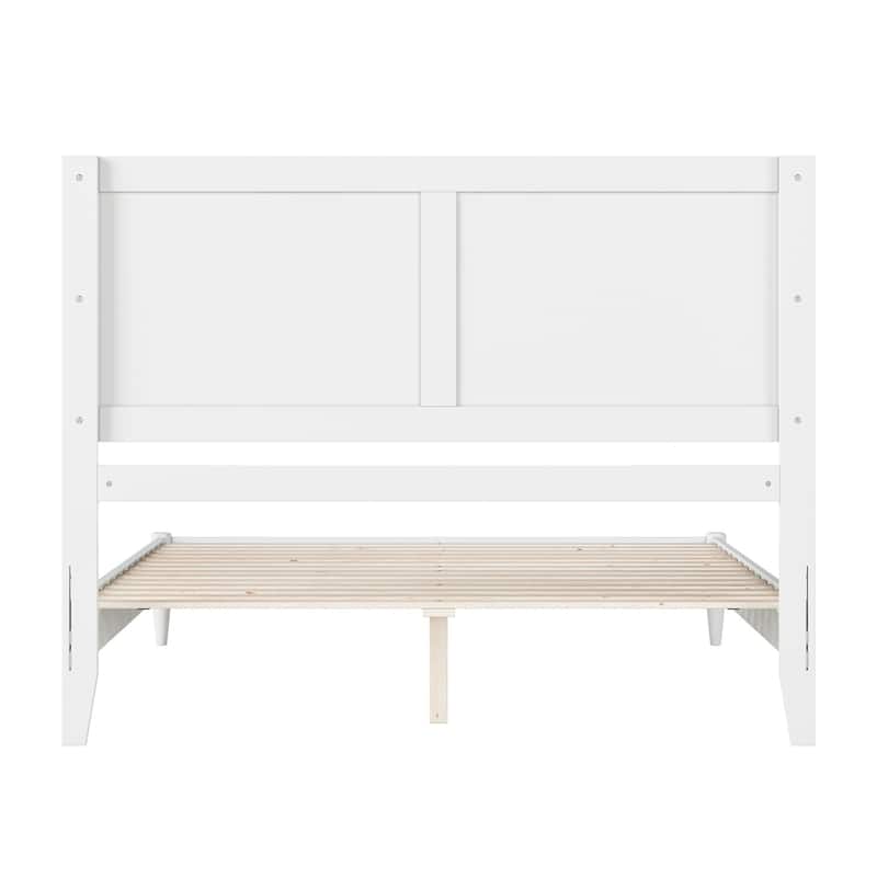 Solid Wood Low Profile Platform Bed with USB Port - Gothic Glamour Design, White Finish
