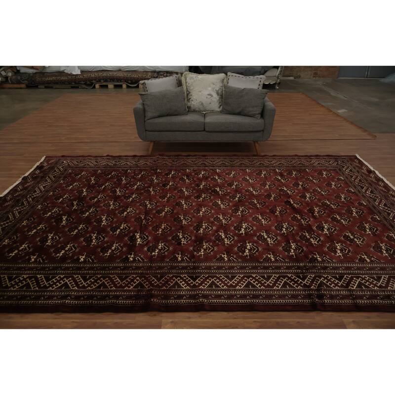 Hand Knotted Oriental 100% Wool Carpet Traditional All-Over Red Turkoman Area Rug - 12' 5'' X 8' 3''