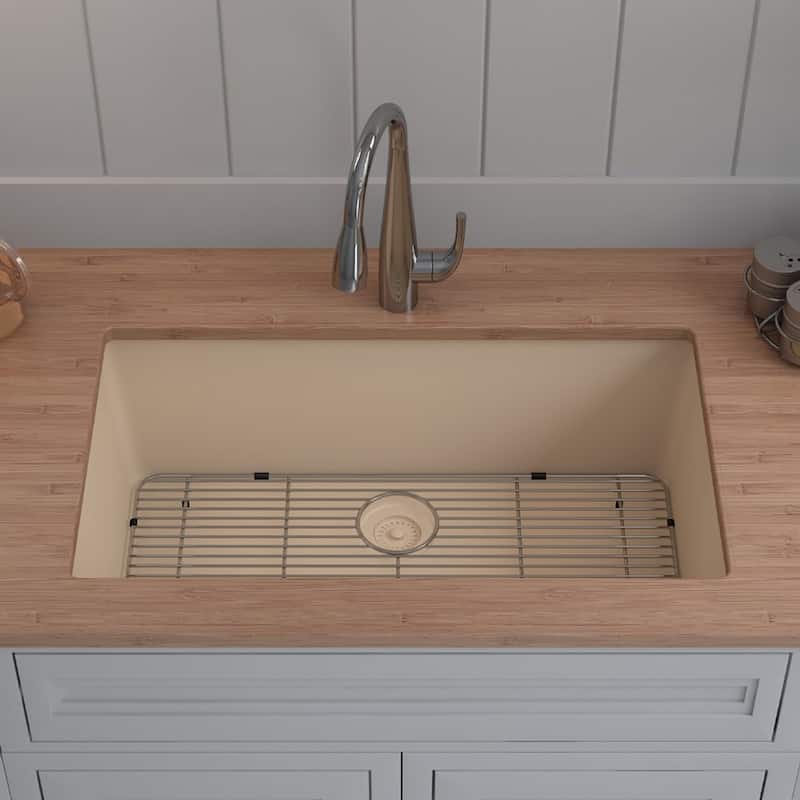 Lexicon Drop-In Quartz 32 Inch Single Bowl Kitchen Sink Kit - 32"x19"