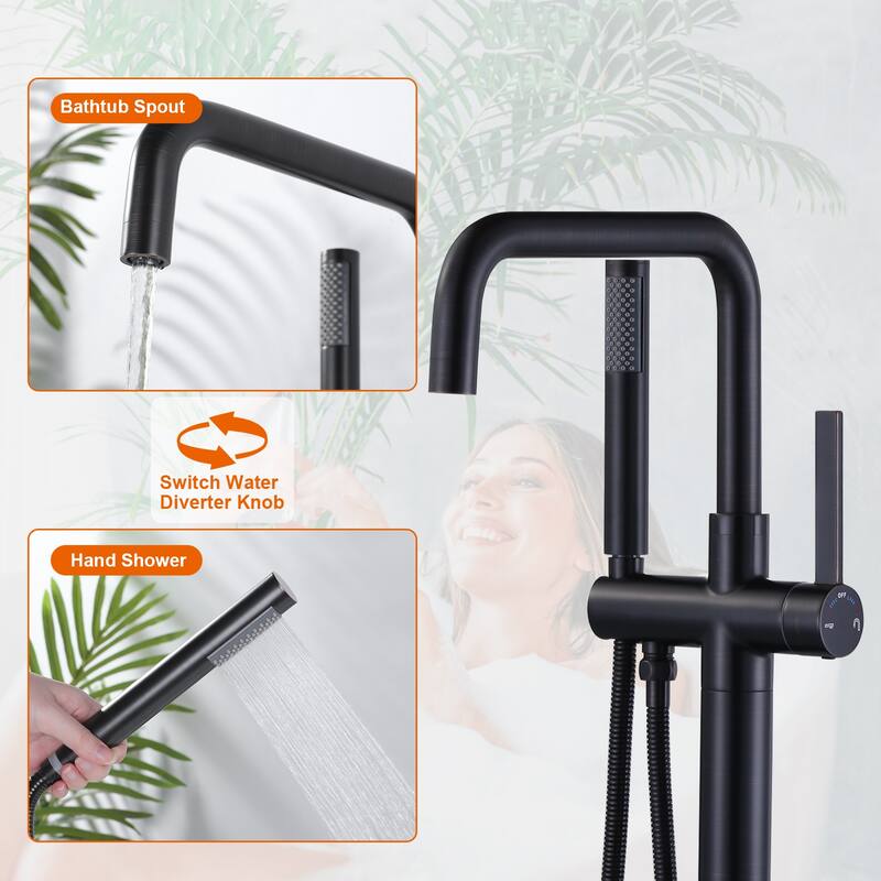 WOWOW Floor Mount Single-Handle Freestanding Tub Faucet - Oil Rubbed Bronze