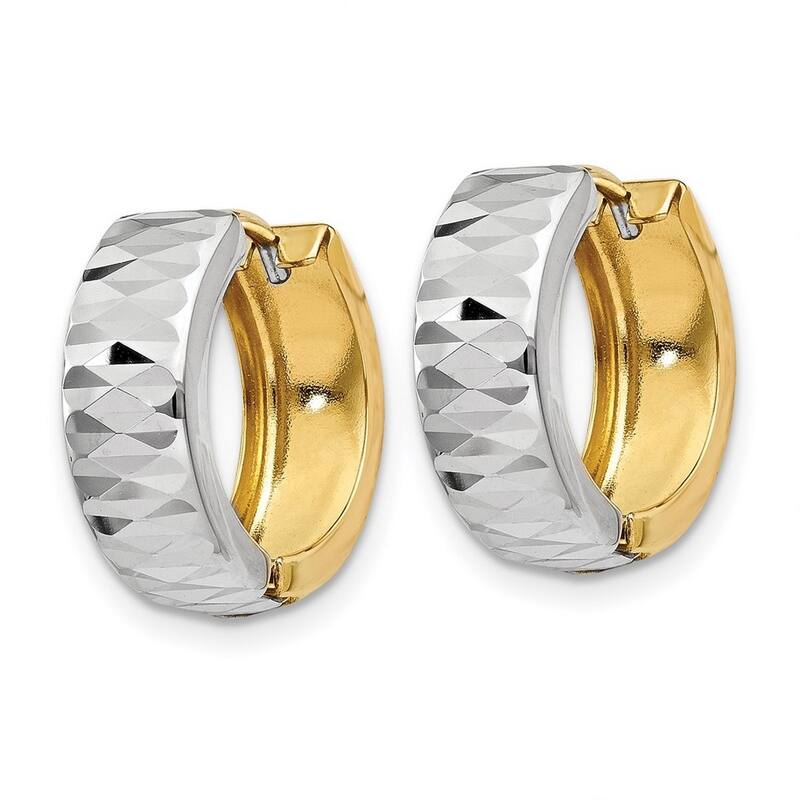 Curata 14k Two Tone Polished Gold 9x14.5mm Reversible Hinged Huggies Hoop Earrings