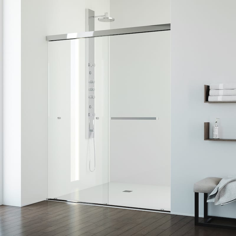 VIGO Satro E-Class 52 to 60 in. W x 74 in. H Semi-Frameless Double-Sliding Shower Door with Clear Tempered Glass - Chrome