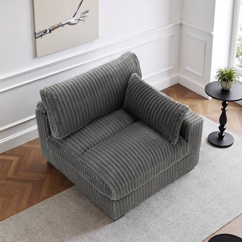 40"W Plush Corduroy Corner Accent Chair Sectional Module with Pillow