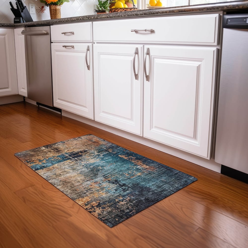 Machine Washable Indoor/ Outdoor Abstract Contemporary Chantille Rug