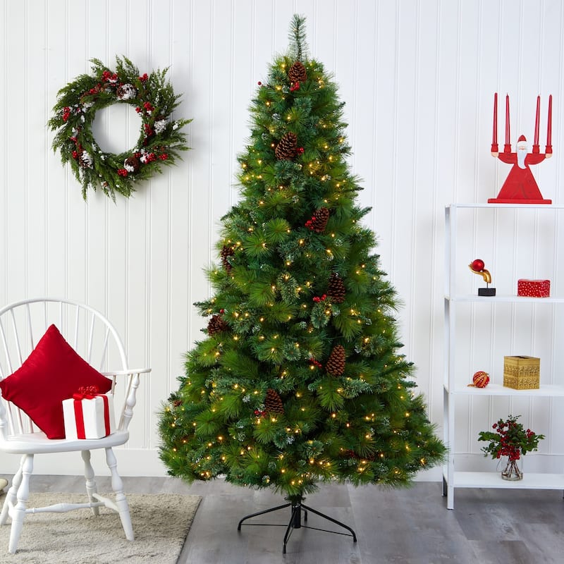 7' Pre-Lit Montana Mixed Pine Artificial Christmas Tree, Clear LED Lights - 7 Foot