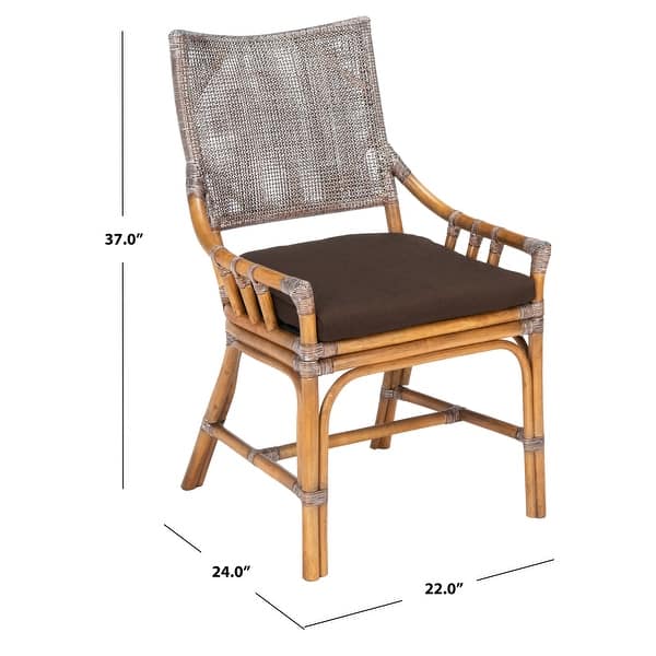 dimension image slide 0 of 4, SAFAVIEH Donatella Coastal Rattan Cushion Chair - 22" W x 24" L x 37" H