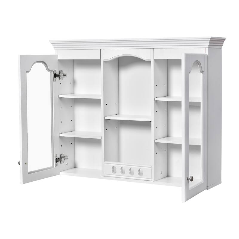 Roomfitters Wall Mounted Medicine Cabinet, Bathroom Cabinet with 2 Glass Doors, Over Toilet Storage Organizer, White