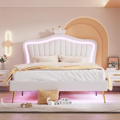 Queen Size Upholstered Bed with Crown Headboard