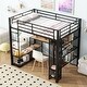 preview thumbnail 1 of 6, Full Size Loft Bed with Storage Iron Mesh and Shelves and Open Wardrobe, Metal Bed with Ladder for Bedroom, Black Black