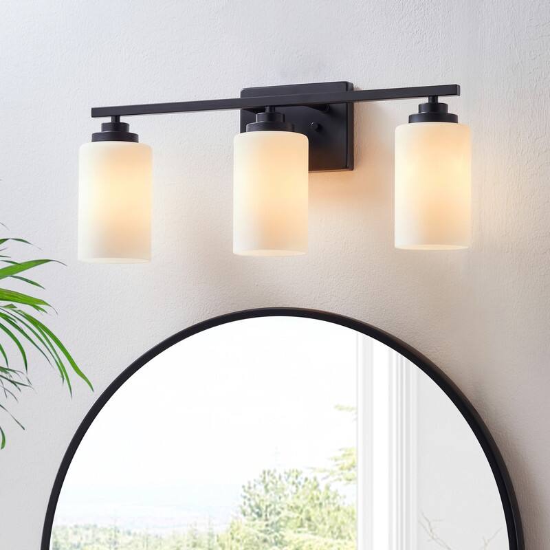 KAWOTI 3-Light Dimmable Bathroom Vanity Light with Frosted White Glass - Black