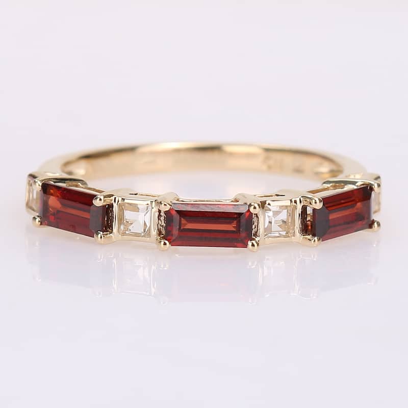 Miadora 10k Yellow Gold Baguette & Square-cut Garnet & White Topaz Stackable Eternity Wedding Band