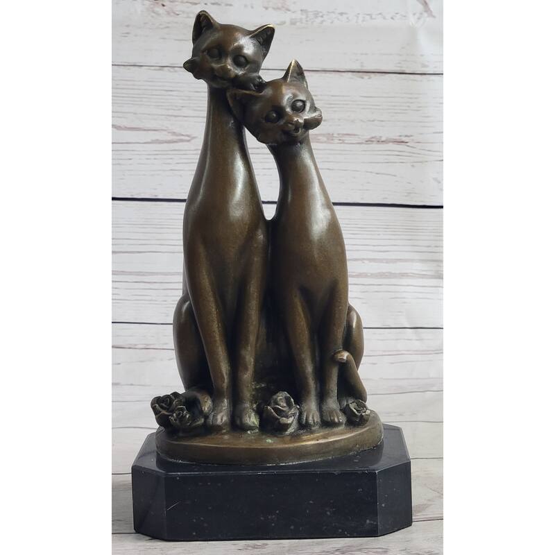 Pair Of Slender Siamese Cats Kittens Bronze Statue Sculpture Figure 9 Inches X 5 Inches