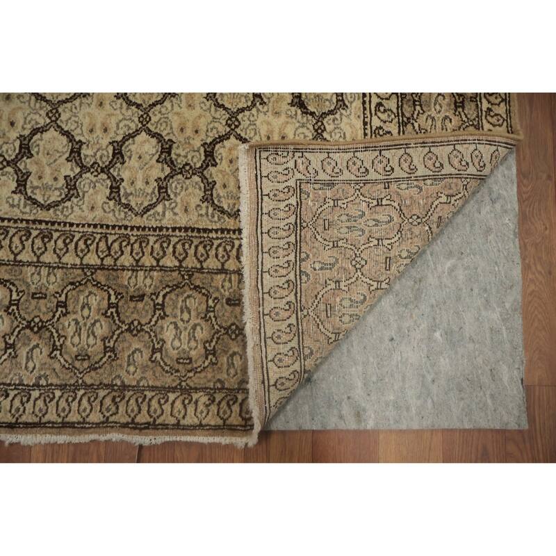 Hand Knotted Oriental 100% Wool Carpet Traditional All-Over Beige & Ivories Mood Area Rug - 9' 10'' X 7' 0''