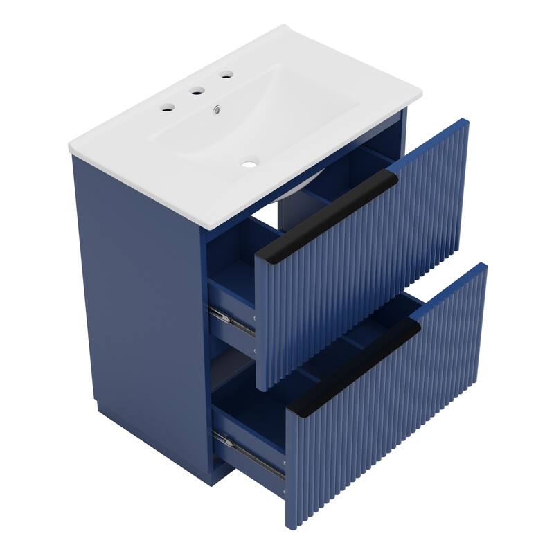 30" Bathroom Vanity with Ceramic Sink and Full-Extension Drawers,Freestanding Vanity with Soft Close Drawer Slides,Fluted Design