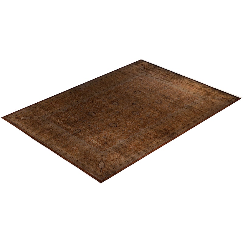Overton Hand Knotted Wool Vintage Inspired Modern Contemporary Overdyed Brown Area Rug - 10' 1" x 13' 10"
