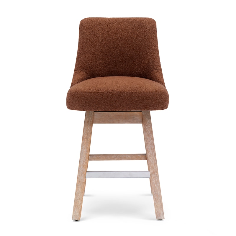 Boucle Polyester Upholstered Swivel Counter Stool - Foot Glides