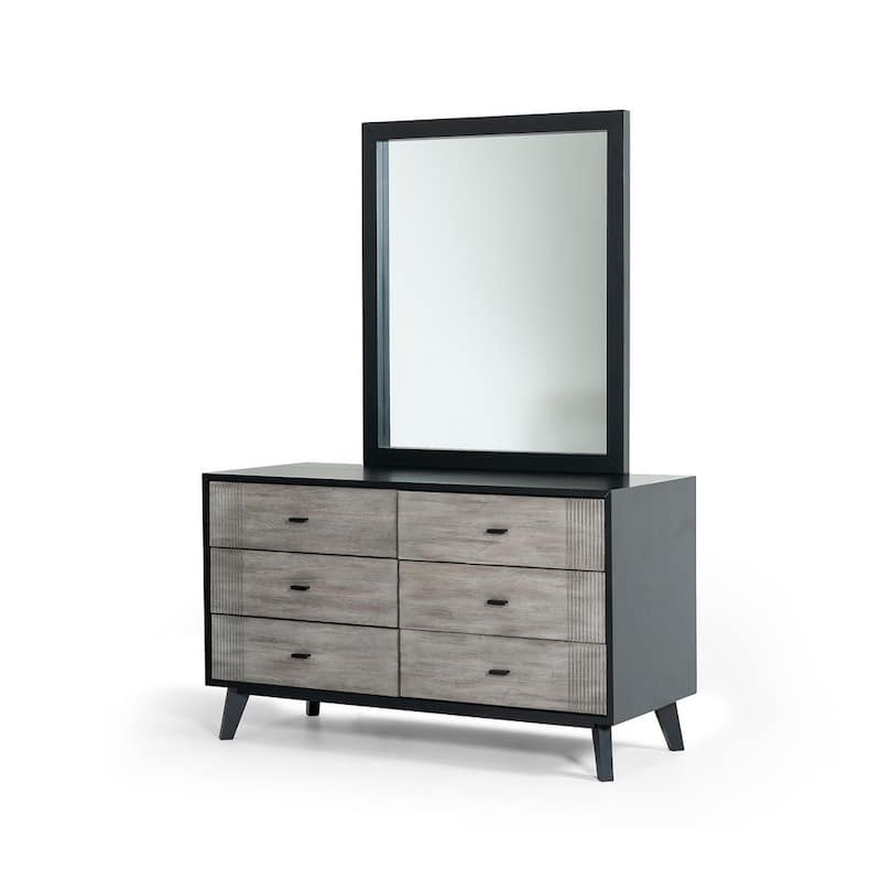 HomeRoots 40" Black Ash Veneer Rectangle Wall Mounted Dresser Mirror Engineered Wood Framed - 34