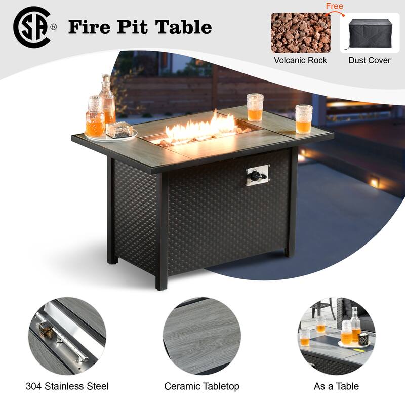 HOOOWOOO 8-piece Rattan Wicker Patio Furniture Set with Fire Pit