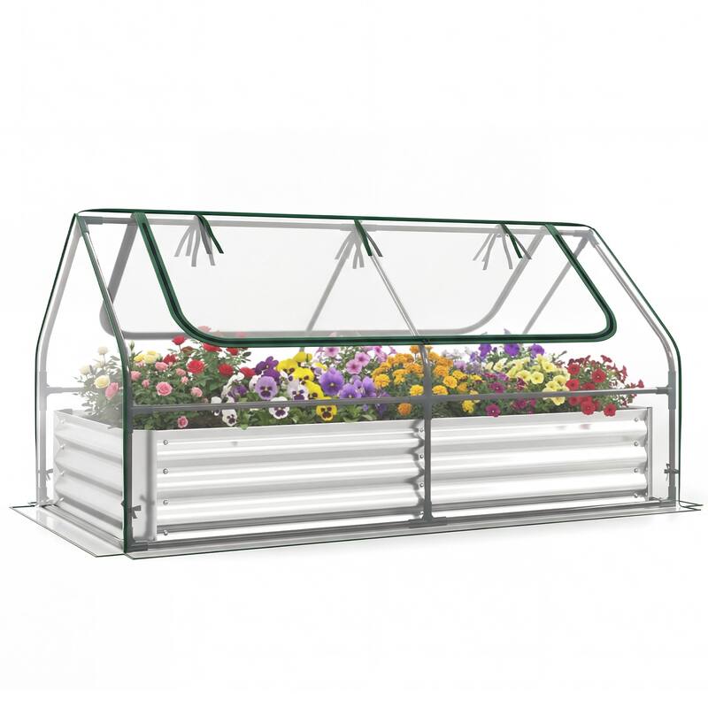 Gymax Galvanized Steel Raised Garden Bed Metal Planter Box Kit w/ Mini - Green