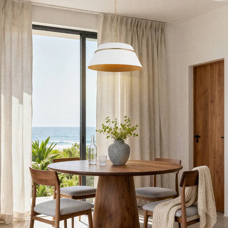 Modern 4 Light Chandelier White Gold Pendant for Kitchen Island Dining Room - Dia. 23.4" x H 9.4"