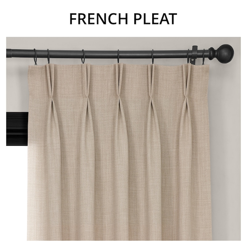 Exclusive Fabrics French Pleated Textured Faux Linen Room Darkening Curtains for Bedroom & Living Room Curtains (1 Panel)