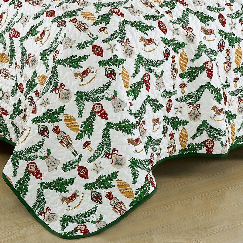 3 Pcs Christmas Evergreen Print Bedspread Set