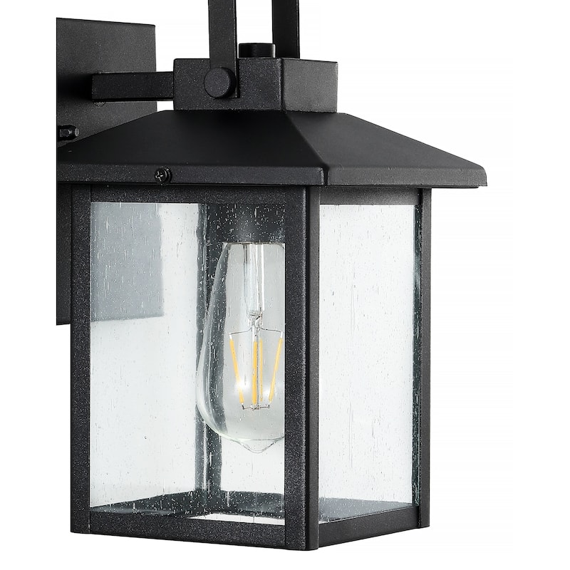 Cadiz 6.75" 1-Light Iron/Seeded Glass Rustic Traditional Lantern LED Outdoor Lantern, Black (Set of 2) by JONATHAN Y