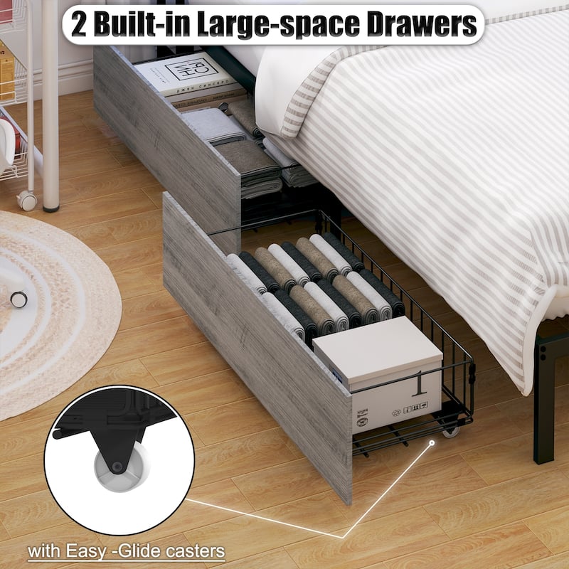 Corner Daybed with Storage Drawers and Bookcase Headboard, LED Light, USB Charging Station, No Box Spring Needed