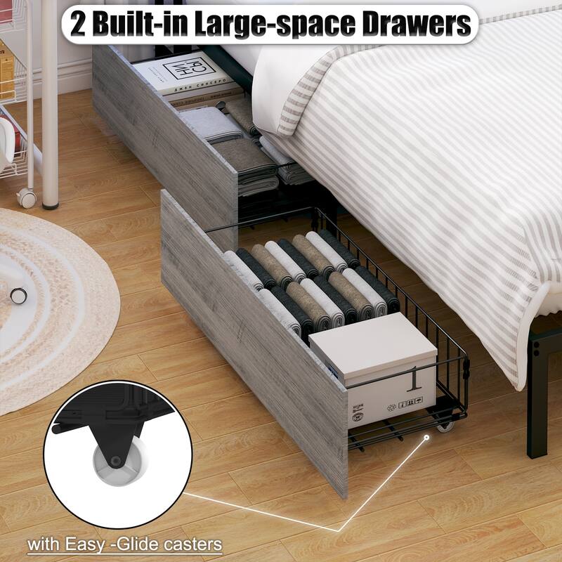 Twin Corner Daybed with Storage Drawers, Bookcase Headboard, LED Lighting & USB Charging Station