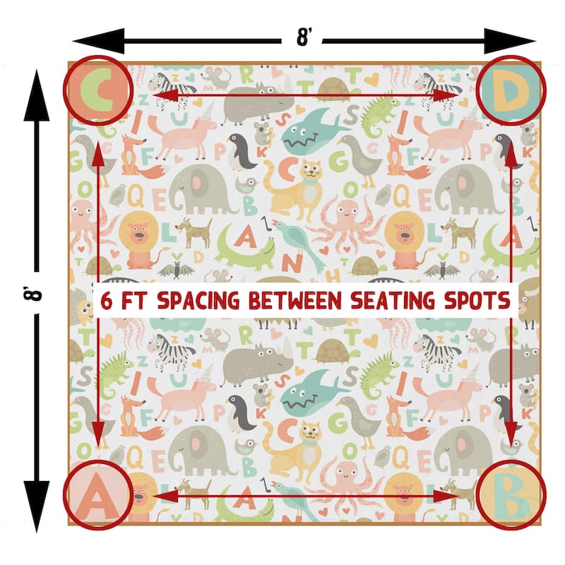 Deerlux 6 ft. Social Distancing Colorful Kids Classroom Seating Area Rug, ABC Animal Design