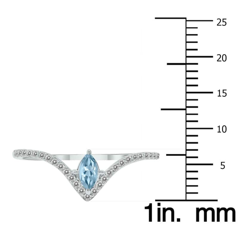 Marquee Jewels 1/4 Carat TW Aquamarine and Diamond V Shape Ring in 10K White Gold