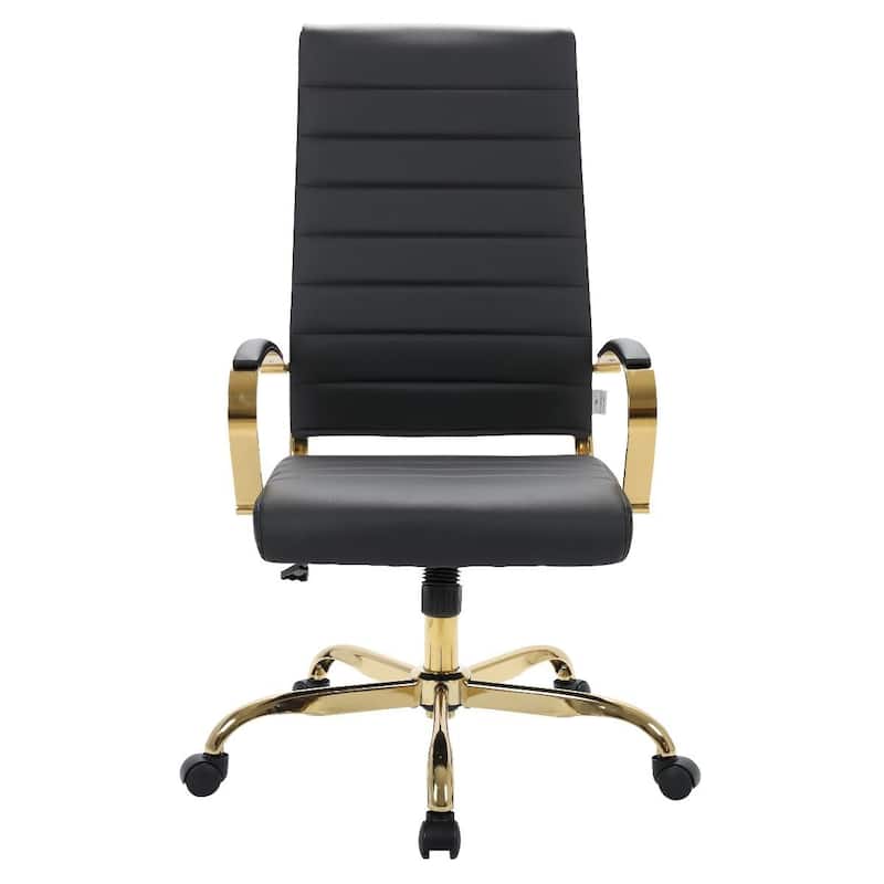 LeisureMod Benmar High-Back Leather Office Chair With Gold Frame - Red - 24.5"Dx22.5"Wx46"H