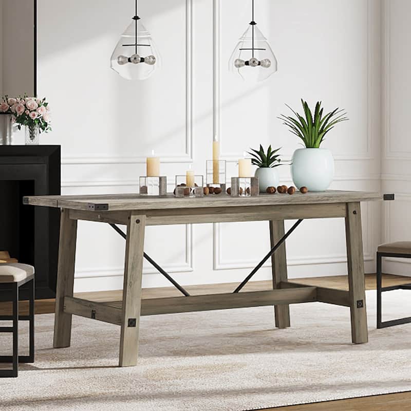 WAMPAT 4-6 Person Farmhouse Dining Table, 67.7 Inches Wide