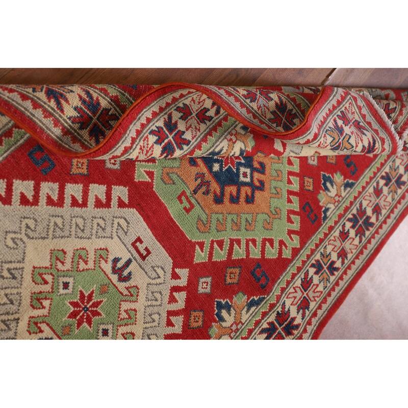 Geometric Kazak Rug Handmade Wool Carpet - 3'2"x 5'0"