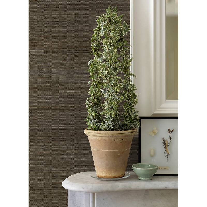 A-Street Prints Mai Dark Grey Abaca Grasscloth Wallpaper