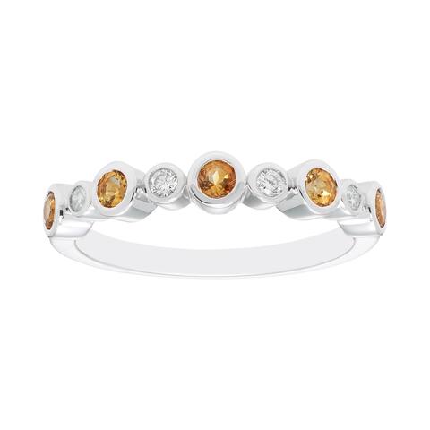 .925 Sterling Silver Diamond and Orange Citrine November Birthstone Stackable Bezel Bubble Anniversary Band Ring