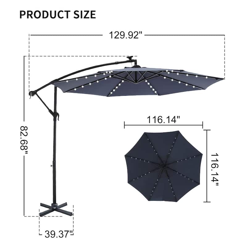 Outdoor Patio 10-Ft Solar LED Offset Hanging Umbrella