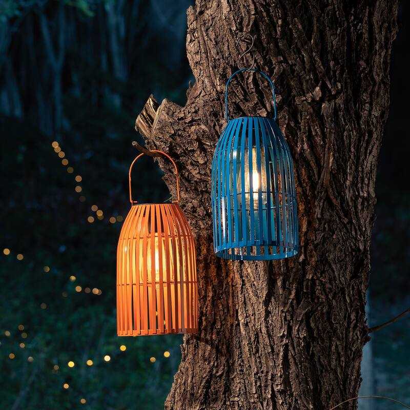 Glitzhome Set of 2 Metal Solar Powered Outdoor Hanging Lantern
