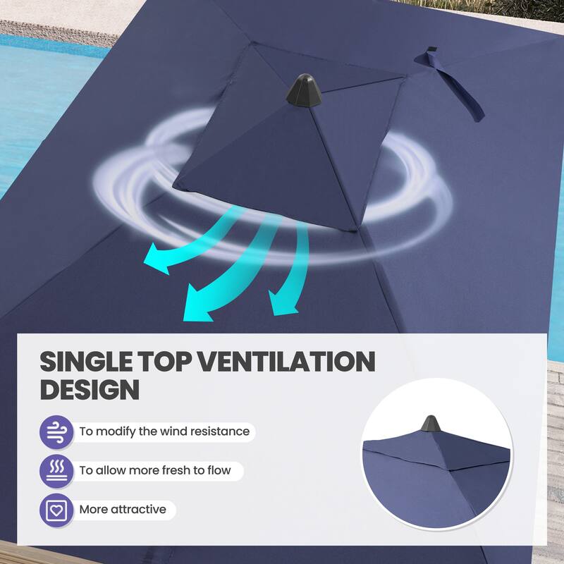 9 x 5 FT Outdoor Patio Rectangular Market Umbrella and Base Stand with Wheels